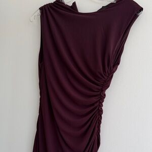 Zara Sleeveless Ruched Sheath Dress in Plum